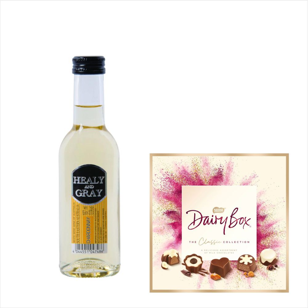 Healy & Gray Chardonnay 18.7cl& Dairy Milk Chocolates Delightful Flora