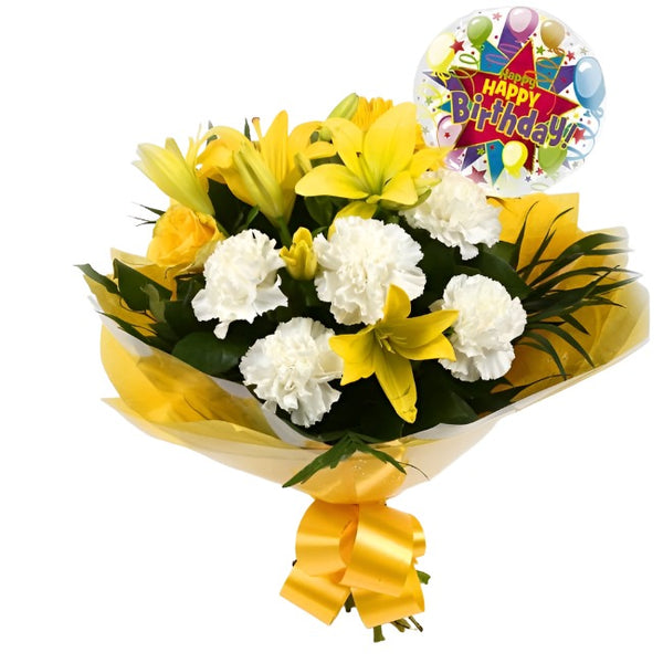 Birthday Balloon & Golden Sunshine Bouquet