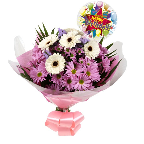 Birthday Balloon & Pink Santini Bouquet