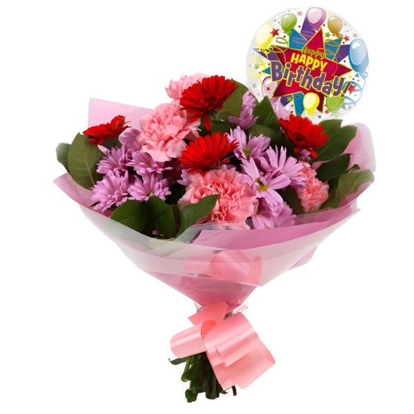 Birthday Balloon & Pink Mystique Bouquet