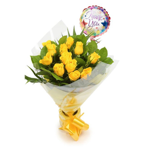 Thank You Balloon & 12 Yellow Roses
