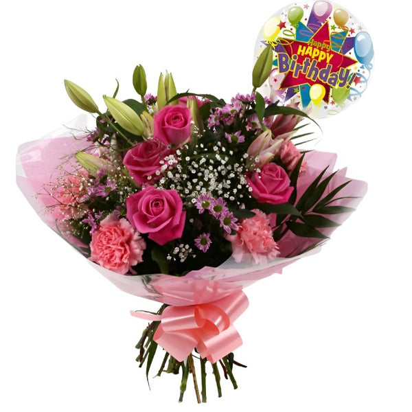 Birthday Balloon & Pink Crystal Bouquet