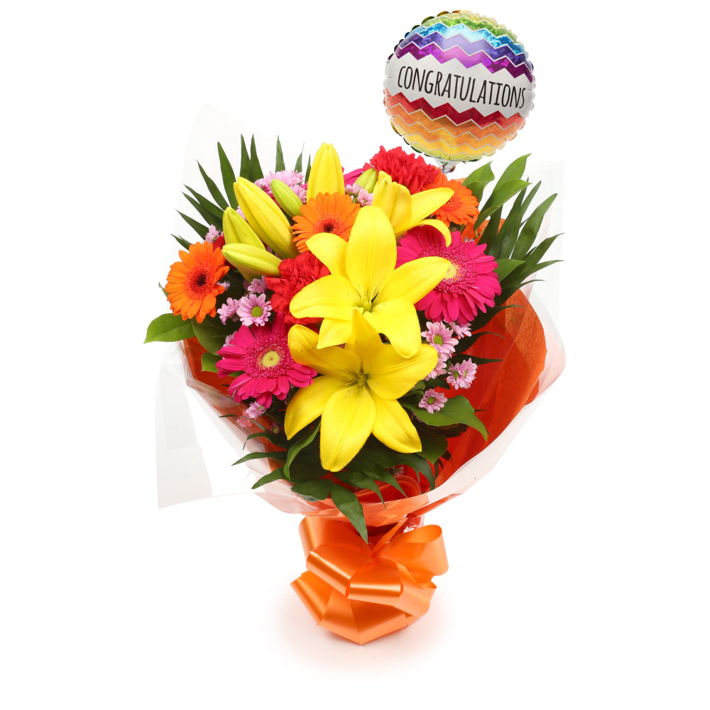 Congratulations Balloon & Summer Sun Bouquet Delightful Flora