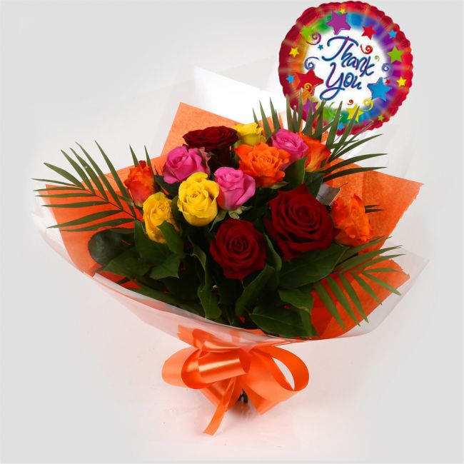 Thank You Balloon & Roses Galore Bouquet