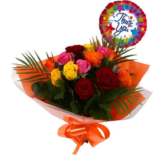 Thank You Balloon & Roses Galore Bouquet