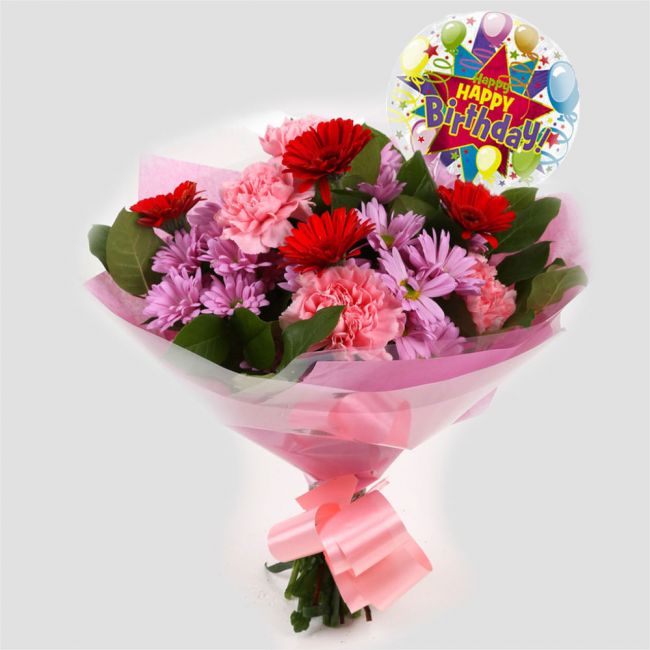 Birthday Balloon & Pink Mystique Bouquet