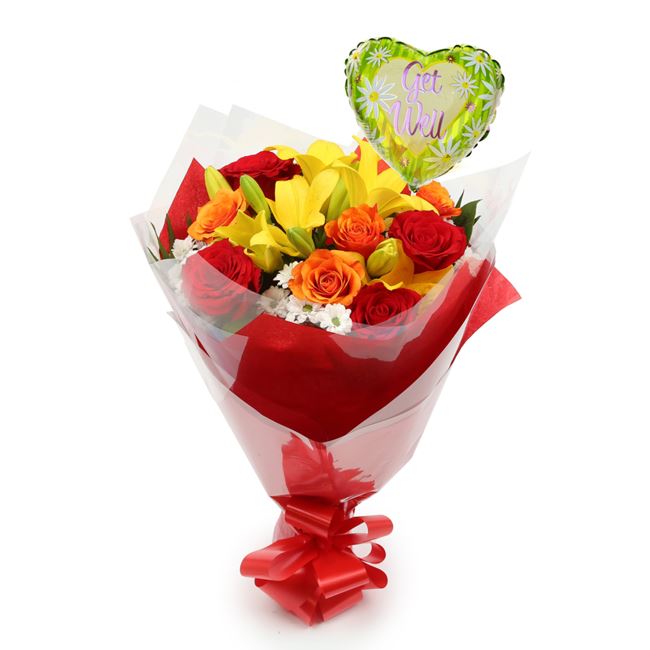 Get Well Balloon & Floral Embrace