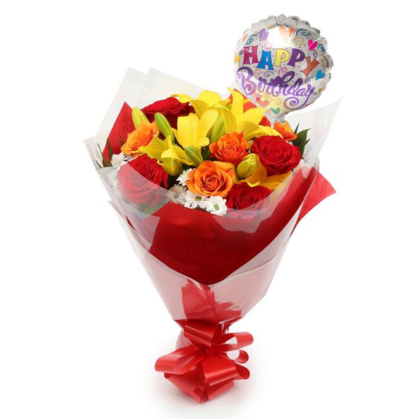 Birthday Balloon & Floral Embrace