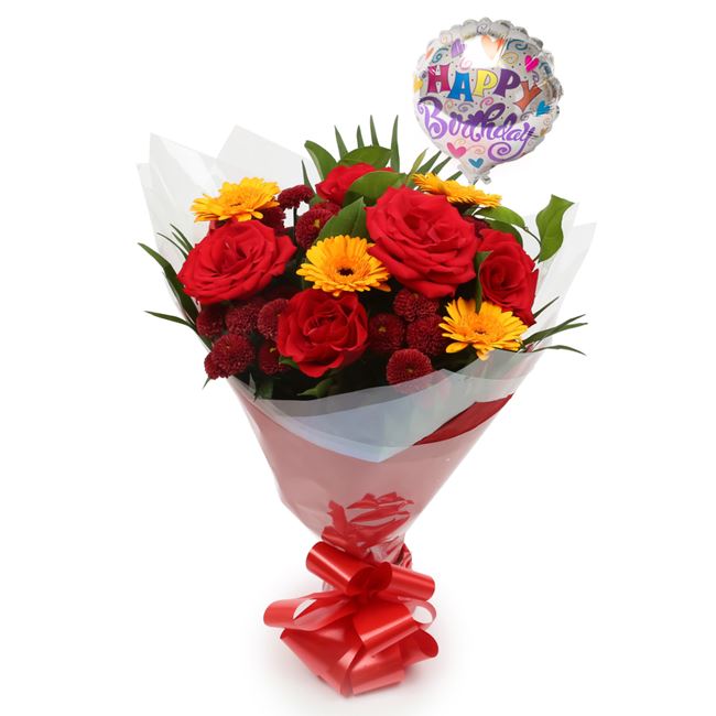 Birthday Balloon & Red Sun Bouquet