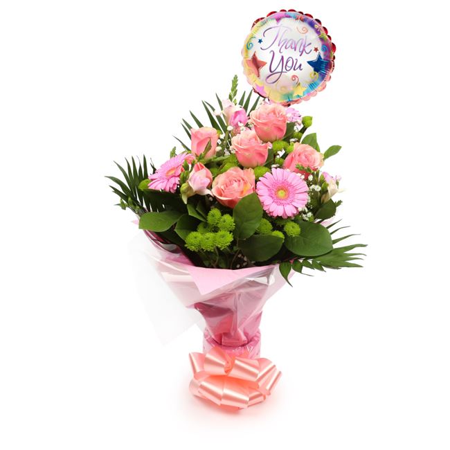 Thank You Balloon & Cherished Pink Bouquet