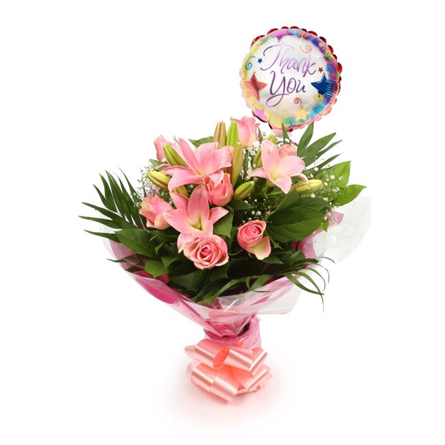 Thank You Balloon & Pink Jewel Bouquet