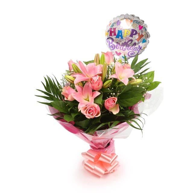 Birthday Balloon & Pink Jewel Bouquet