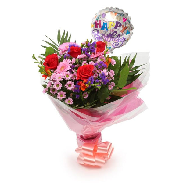 Birthday Balloon & Red Blush Bouquet