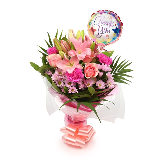 Thank You Balloon & Pink Candy Bouquet