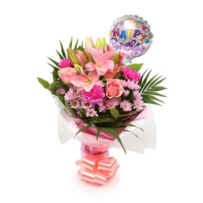 Birthday Balloon & Pink Candy Bouquet