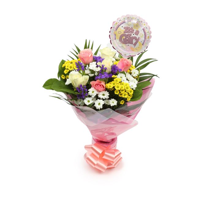 Its A Girl Balloon & Sweet Floral Bouquet