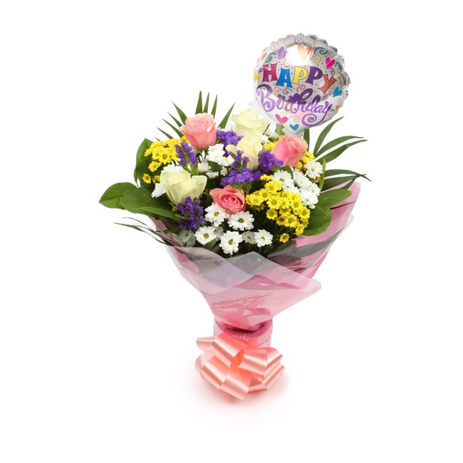 Birthday Balloon & Sweet Floral Bouquet