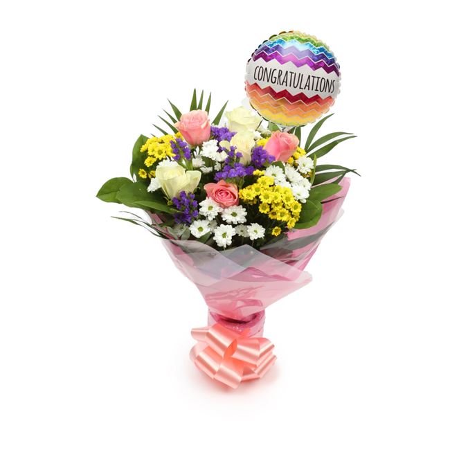 Congratulations Balloon & Sweet Floral Bouquet