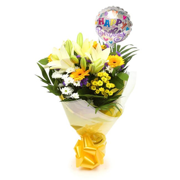 Birthday Balloon & Sunshine Gold Bouquet
