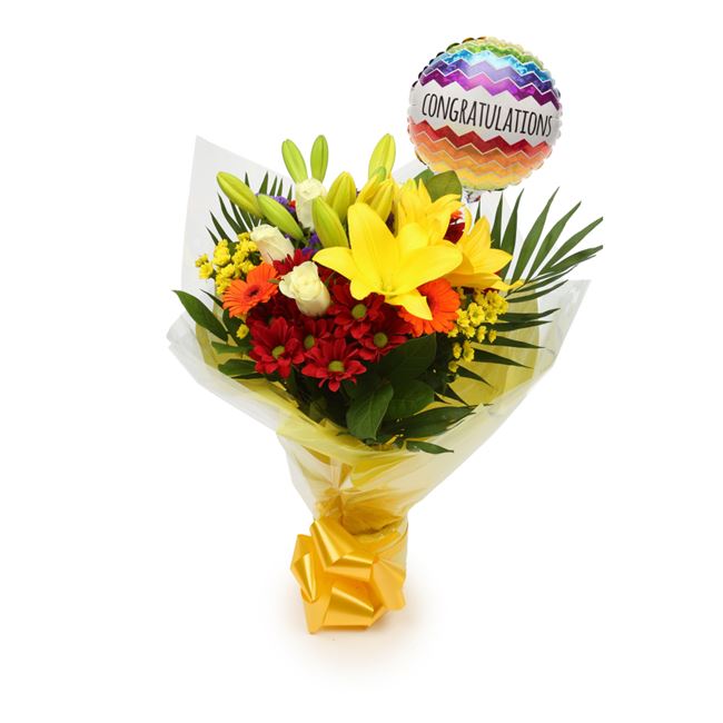 Congratulations Balloon & Sun Delight Bouquet