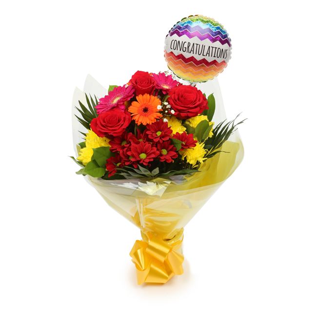 Congratulations Balloon & Beauty Blooms Bouquet