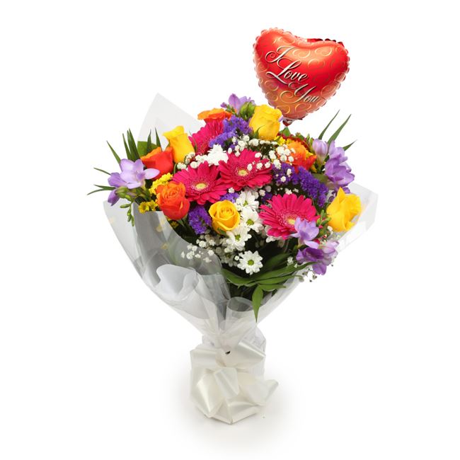 Love You Balloon & Brilliant Blooms Bouquet