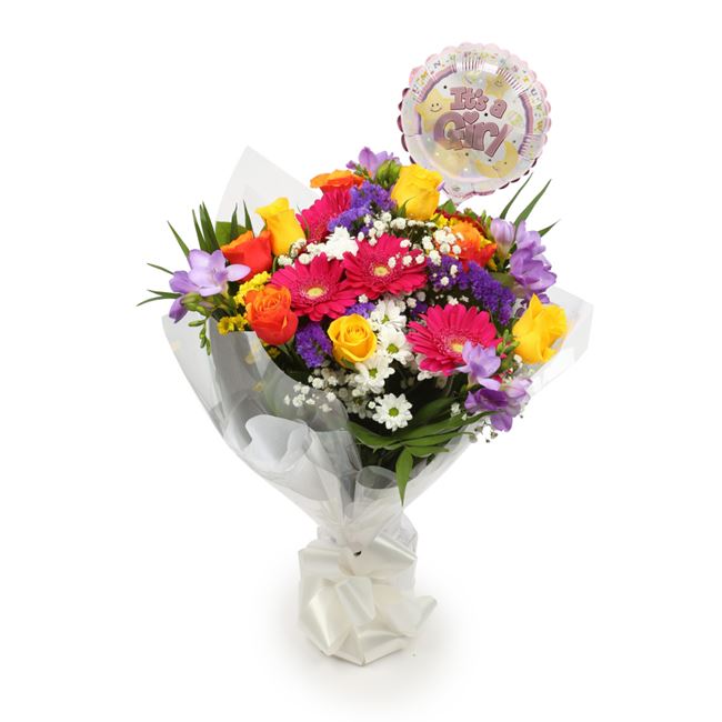 Its A Girl Balloon & Brilliant Blooms Bouquet