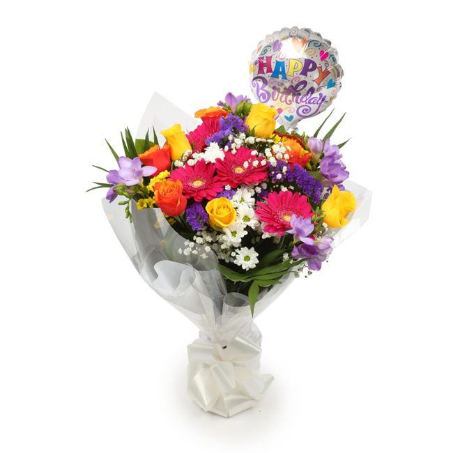 Birthday Balloon & Brilliant Blooms Bouquet