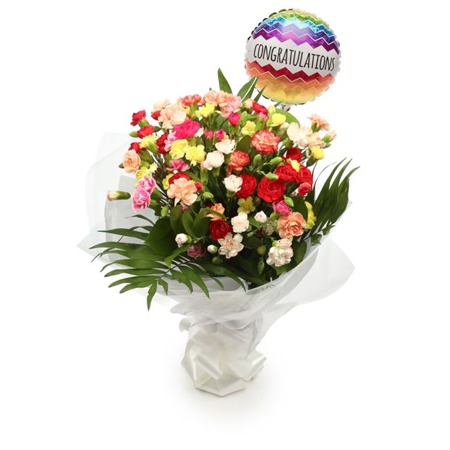 Congratulations Balloon & Multi Coloured Star Bouquet