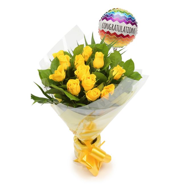 Congratulations Balloon 12 Yellow Roses