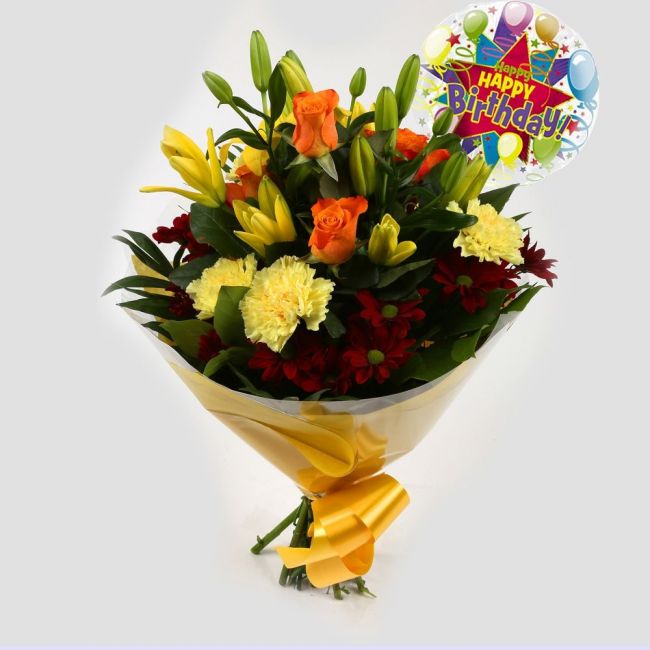 Happy Birthday Balloon & Redsunshine Bouquet