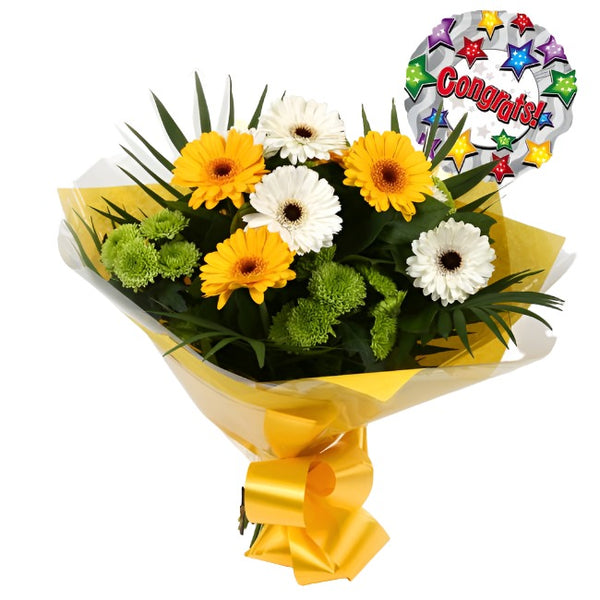Congrats Balloon & Yellow Cream Bouquet