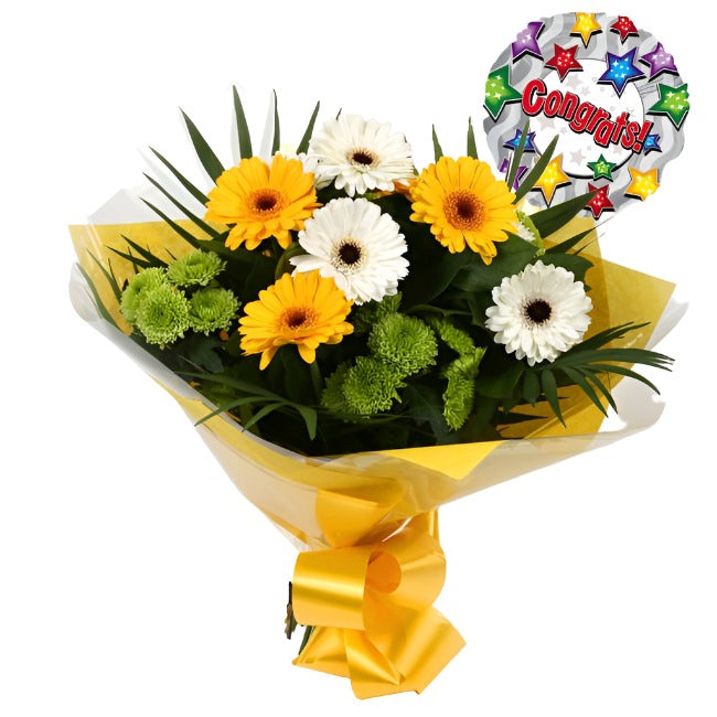 Congrats Balloon & Yellow Cream Bouquet